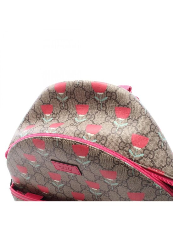 Gucci Backpack Children\'s GG Supreme Kim Seungyoung Flower Print Beige Canvas